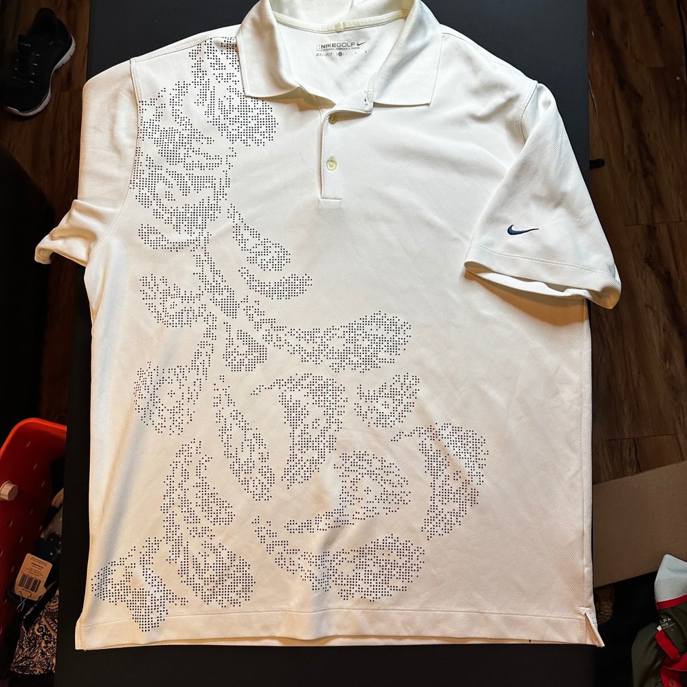 Nike Golf Dri-FIT White Graphic Polo Shirt Mens Large Short Sleeve Swoosh Logo